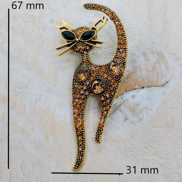 Broche Chat Strass Or Diamants Fantaisie | Trugarez Emma