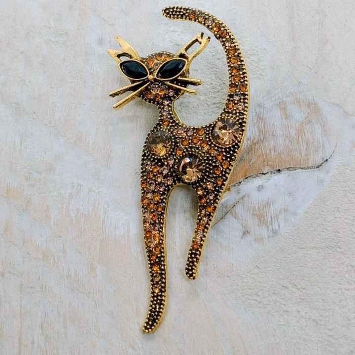 Broche Chat Strass Or Diamants Fantaisie | Trugarez Emma