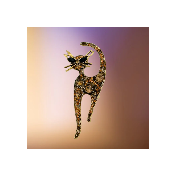 Broche Chat Strass Or Diamants Fantaisie | Trugarez Emma