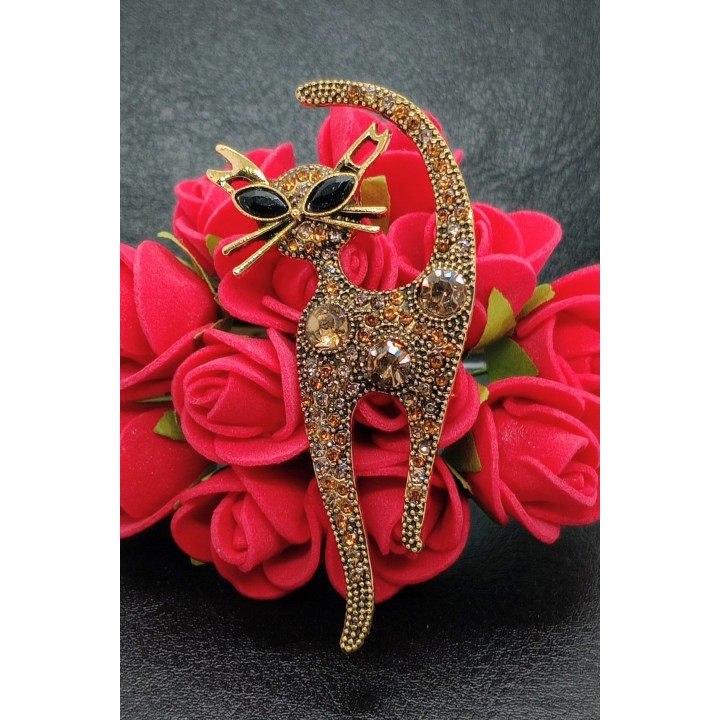 Broche Chat Strass Or Diamants Fantaisie | Trugarez Emma