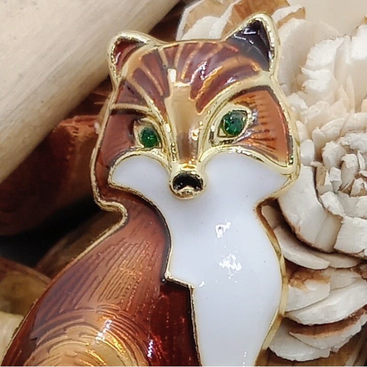 Broche bijou renard, vue rapprochée du museau