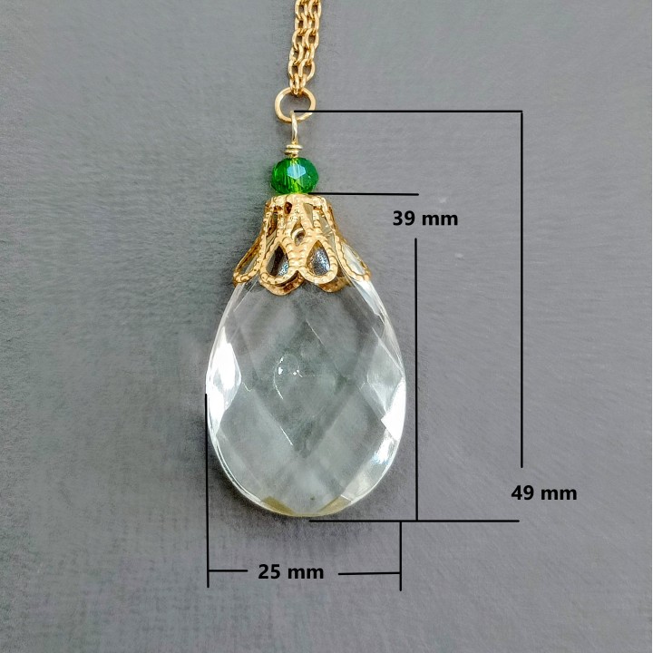 mesures du collier pendule de radiesthésie avec pampille de lustre