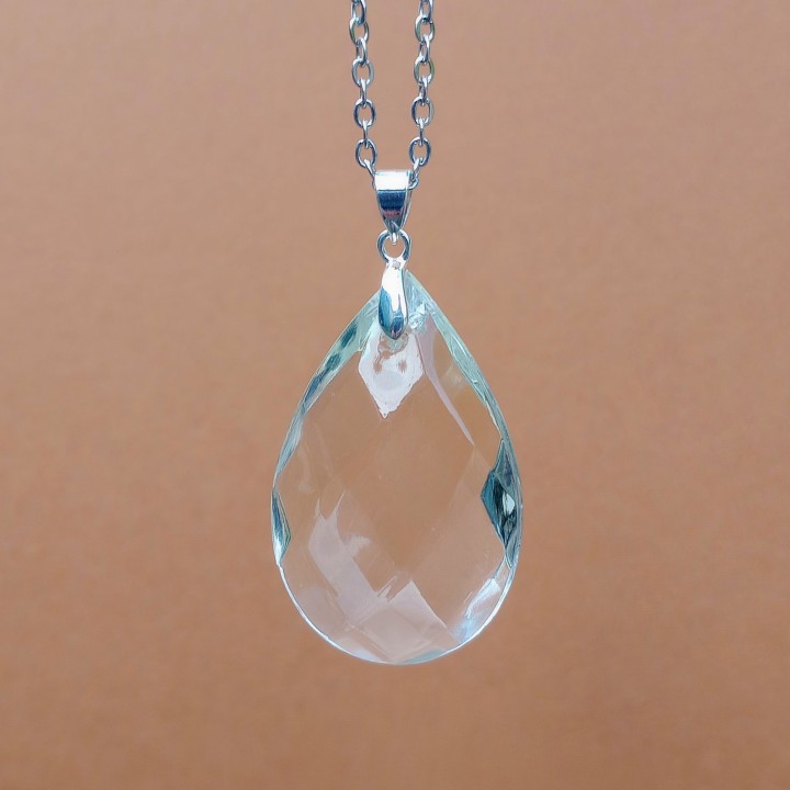 Pendule divinatoire unique en goutte de verre retro a facettes vintage finition couleur argent