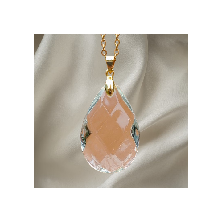 Pendule divinatoire unique en goutte de verre retro a facettes vintage et chaine couleur or