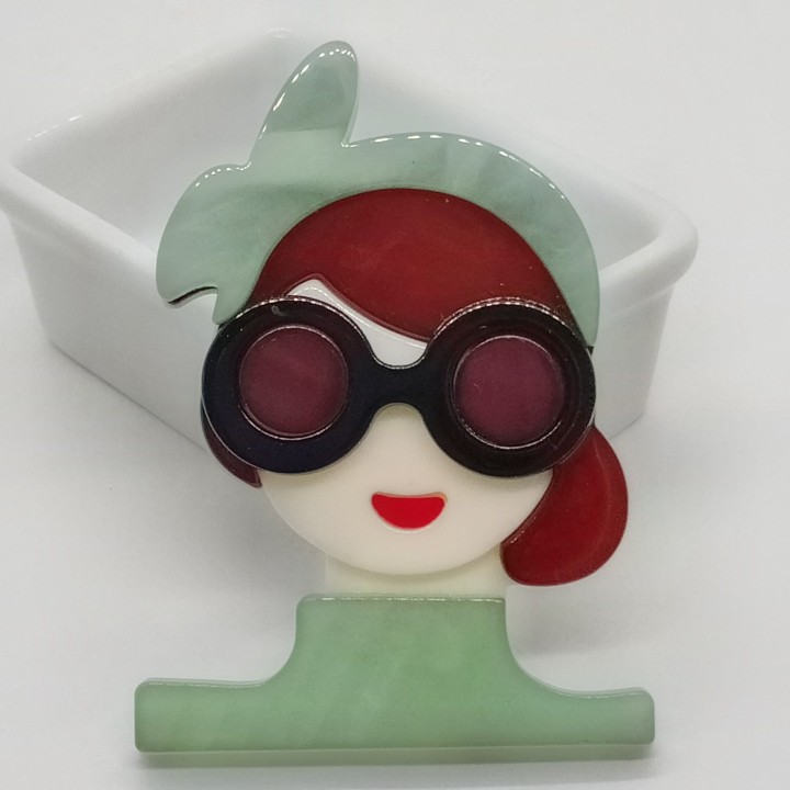 Broche Acrylique Femme Lunettes Rondes Noires
